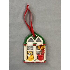 Kurt S Adler 1985 Windowpane Cat In Window Ornament 4"x2 3/4"x1/4" Has Some Wear